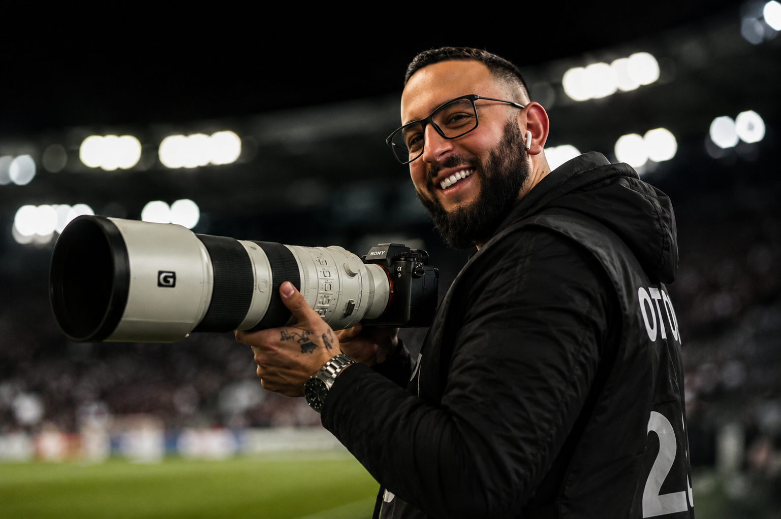 Islam Simixhiu mit Kamera am Spielfeldrand